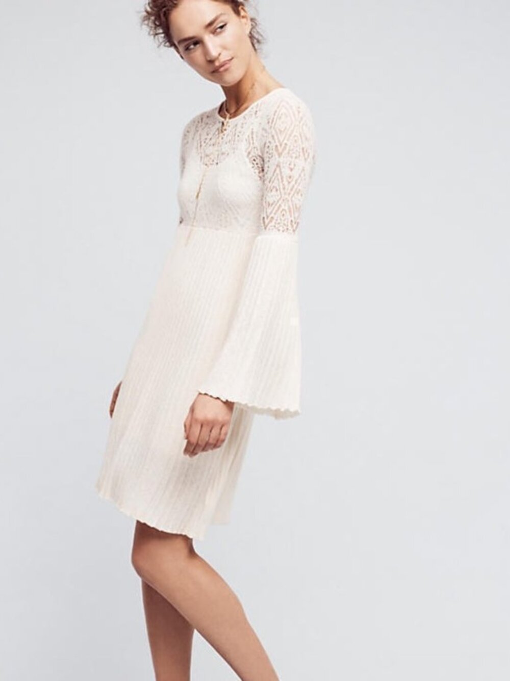 Anthropologie FLOREAT Serena Bell Sleeve Dress Ivory